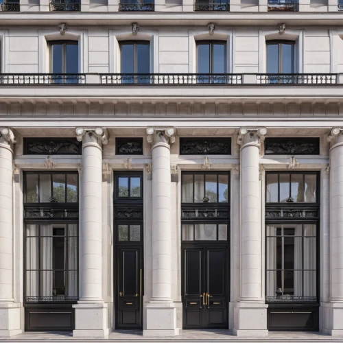 classical architecture,marble collegiate,french building,doric columns,neoclassical,entablature,palais de chaillot,glass facades,facade panels,colonnade,luxury property,luxury real estate,marble palace,paris balcony,architectural detail,pall mall,columns,facades,french windows,willis building,Photography,General,Realistic