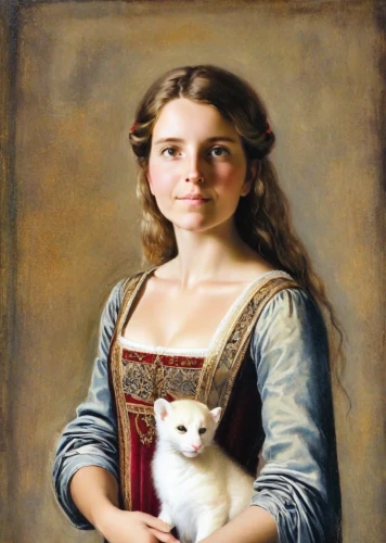 girl with dog,portrait of a girl,bouguereau,child portrait,girl with bread-and-butter,girl with cloth,young girl,portrait of christi,domestic long-haired cat,romantic portrait,cat portrait,young woman,girl portrait,portrait of a woman,milkmaid,girl with a dolphin,oil painting,girl in cloth,the good shepherd,woman holding pie