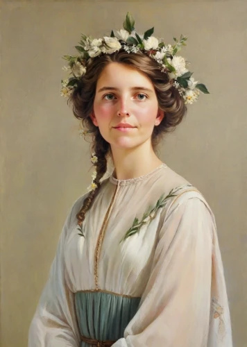 portrait of a girl,young woman,marguerite,portrait of a woman,girl in a wreath,bouguereau,aubrietien,vintage female portrait,young girl,milkmaid,cepora judith,woman portrait,jane austen,young lady,girl in a historic way,artemisia,girl in flowers,girl with cloth,diademhäher,romantic portrait