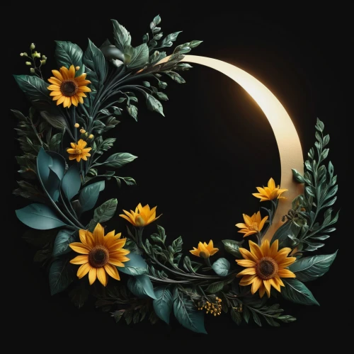 golden wreath,floral silhouette wreath,floral wreath,wreath vector,wreath of flowers,flower wreath,blooming wreath,rose wreath,laurel wreath,crescent moon,sunflower lace background,floral silhouette frame,gold foil wreath,sun moon,sun and moon,wreath,spring equinox,art deco wreaths,moon phase,door wreath,Photography,General,Fantasy