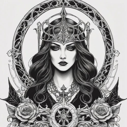 zodiac sign libra,wind rose,celtic queen,laurel wreath,zodiac sign gemini,the zodiac sign pisces,the enchantress,priestess,sorceress,caerula,art nouveau design,elven,warrior woman,queen crown,athena,libra,fantasy portrait,pentacle,imperial crown,queen of the night,Illustration,American Style,American Style 14