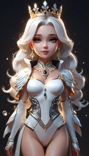 white rose snow queen,ice queen,the snow queen,crown render,baroque angel,doll figure,fairy queen,angel figure,tiara,lux,female doll,elsa,queen crown,fairy tale character,white lady,fantasy portrait,princess crown,golden crown,cinderella,3d fantasy,Unique,3D,3D Character