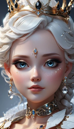 the snow queen,elsa,white rose snow queen,crown render,ice queen,princess crown,tiara,queen crown,cinderella,fairy tale icons,ice princess,princess' earring,fairy tale character,doll's facial features,golden crown,gold crown,royal crown,fairy queen,gold foil crown,queen s,Unique,3D,3D Character