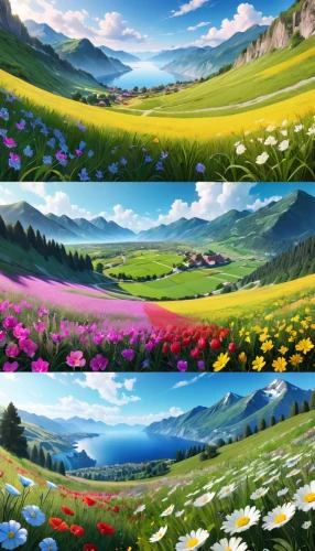 the valley of flowers,flower field,field of flowers,flowers field,flower wall en,flower painting,landscape background,backgrounds,flower banners,blooming field,blanket of flowers,flower background,springtime background,spring background,flowers png,flower meadow,meadow landscape,alpine meadow,landscapes,french digital background,Anime,Anime,General