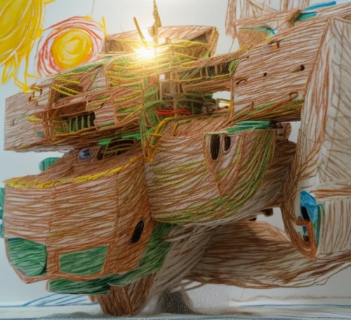 child art,wooden sheep,clothespins,straw man,wooden horse,wire light,straw hut,corrugated cardboard,straw carts,trees with stitching,wooden toy,children drawing,straw animal,wire sculpture,basket weaving,bird house,tree house,neural pathways,wooden construction,straw box