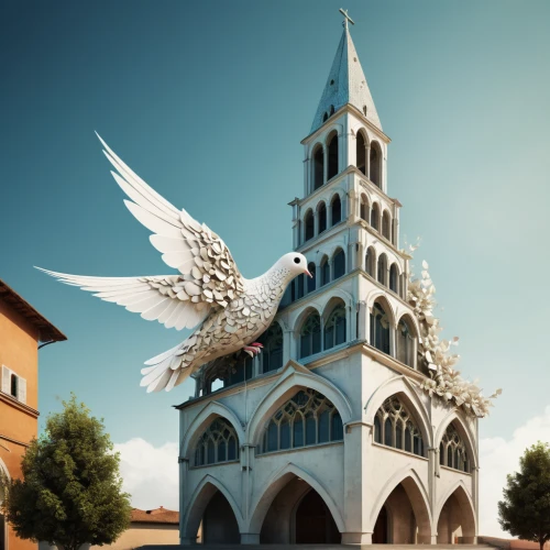 render,church faith,wooden church,3d rendering,weathervane design,3d render,doves of peace,bird tower,3d fantasy,angel statue,3d rendered,dove of peace,church religion,3d model,pigeon house,holy spirit,holy spirit hospital,fredric church,church of jesus christ,house of prayer,Photography,Artistic Photography,Artistic Photography 05