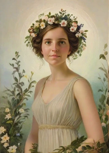 girl in a wreath,girl in flowers,bouguereau,girl picking flowers,portrait of a girl,young woman,marguerite,aubrietien,wreath of flowers,flower crown of christ,girl in the garden,vintage female portrait,portrait of christi,young girl,flora,emile vernon,floral wreath,portrait of a woman,floral garland,la violetta