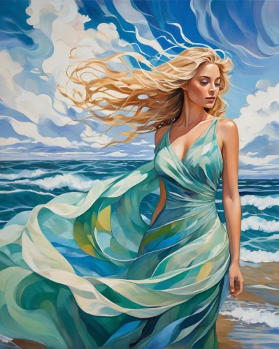the wind from the sea,wind wave,sea breeze,ocean waves,mermaid background,the sea maid,little girl in wind,swirling,fantasy art,oil painting on canvas,sea landscape,art painting,oil painting,wind,flowing,sea-shore,ocean blue,windy,ocean background,winds,Illustration,Vector,Vector 07