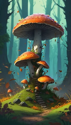 mushroom landscape,forest mushroom,forest mushrooms,toadstools,umbrella mushrooms,mushroom island,tree mushroom,amanita,toadstool,lingzhi mushroom,mushrooms,mushroom,mushroom hat,mushroom type,cloud mushroom,club mushroom,fly amanita,champignon mushroom,agaric,forest background,Conceptual Art,Fantasy,Fantasy 02