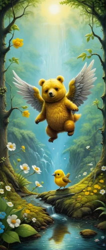 fantasy picture,navi,nuphar,knuffig,ori-pei,children's background,duckling,game illustration,fantasy art,foxface fish,world digital painting,griffon bruxellois,forest fish,leap of faith,cg artwork,cj7,children's fairy tale,flying dandelions,april fools day background,whimsical animals,Illustration,Realistic Fantasy,Realistic Fantasy 18