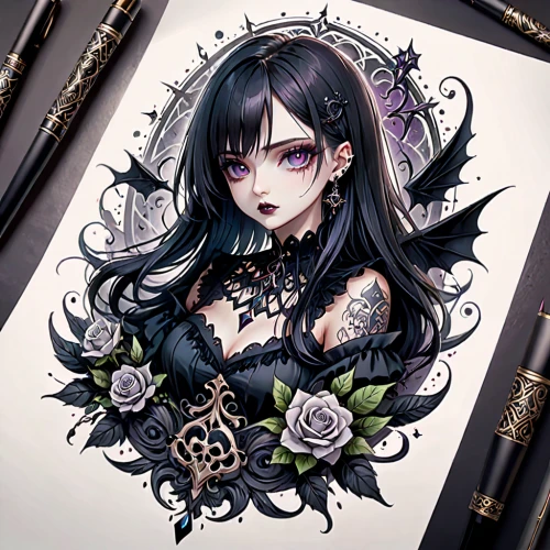 black rose,gothic portrait,gothic style,gothic fashion,gothic woman,goth woman,gothic,crow queen,goth,gothic dress,widow flower,filigree,goth like,victorian style,vampire lady,black and dandelion,black raven,victorian lady,goth festival,porcelain rose,Anime,Anime,General