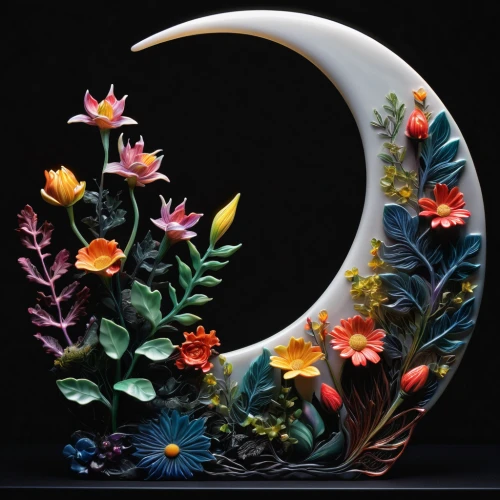 crescent moon,moon phase,moonflower,ikebana,wreath of flowers,decorative art,floral silhouette frame,decorative plate,floral silhouette wreath,spring equinox,flower bowl,hanging moon,glass painting,globe flower,moon and star,sun and moon,chinese art,paper art,floral and bird frame,flower art,Photography,Artistic Photography,Artistic Photography 02