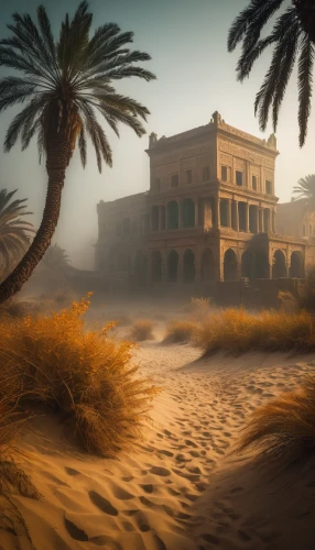 sandstorm,desert landscape,marrakesh,desert desert landscape,date palms,libyan desert,sahara desert,egypt,the desert,capture desert,caravansary,ancient house,golden sands,riad,merzouga,the cairo,pharaonic,desert,palm pasture,ancient city,Photography,General,Fantasy