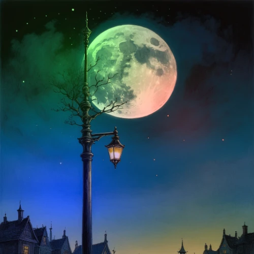 hanging moon,moon and star background,lamplighter,gas lamp,moonlit night,streetlamp,street lamp,street lamps,hanging lantern,lamppost,fairy chimney,big moon,lamp post,iron street lamp,moonlit,spire,illuminated lantern,lantern,moon night,the moon
