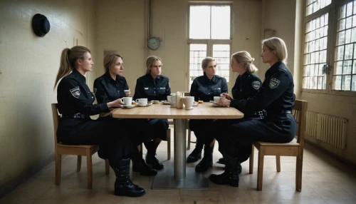 nuns,police uniforms,policewoman,waiting staff,chef's uniform,police officers,officers,women at cafe,police force,hospital staff,workhouse,telephone operator,nurses,conceptual photography,round table,prison,contemporary witnesses,holy supper,last supper,men sitting,Photography,Documentary Photography,Documentary Photography 27