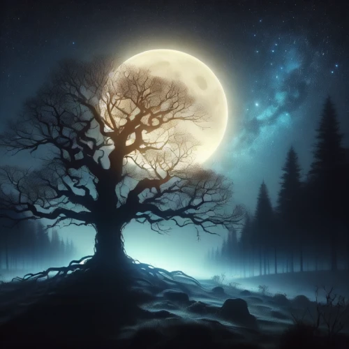 moonlit night,moonlit,magic tree,fantasy picture,isolated tree,moon and star background,hanging moon,blue moon,the night of kupala,moonbeam,full moon,celtic tree,moonshine,lone tree,the branches of the tree,moonlight,tree thoughtless,the moon,tree of life,big moon