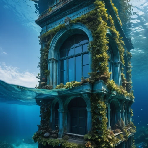 sunken church,house of the sea,underwater playground,underwater landscape,ocean underwater,underwater oasis,water castle,underwater background,aquarium,submerged,sunken ship,ocean floor,cube sea,reef tank,abandoned place,underwater world,aquarium decor,under water,fish tank,undersea,Photography,General,Natural