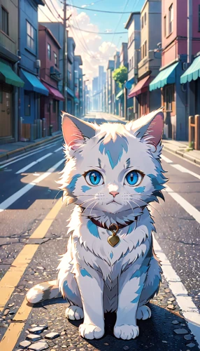 street cat,cat with blue eyes,blue eyes cat,alley cat,stray cat,white cat,cartoon cat,breed cat,chinese pastoral cat,cute cat,cat vector,cat on a blue background,feline,young cat,stray,the cat,japanese bobtail,cat's eyes,little cat,city ​​portrait,Anime,Anime,Realistic