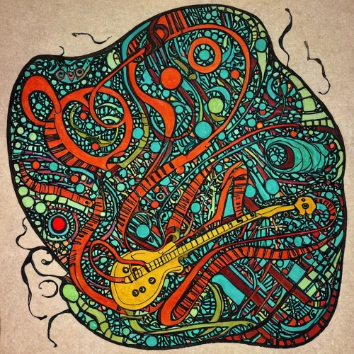 paisley pattern,painted guitar,colorful doodle,paisley,electric guitar,guitar,zentangle,mandala loops,guitar head,boho art,mandolin,psychedelic art,ukulele,coral swirl,indian paisley pattern,psychedelic,coloring outline,guitar solo,concert guitar,coloring picture,Illustration,Paper based,Paper Based 28