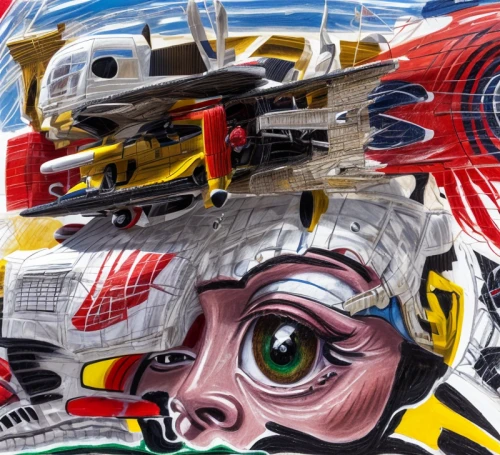 glass painting,goaltender mask,detail shot,serigraphy,meticulous painting,bicycle helmet,facets,hubcap,hockey mask,plastic arts,bike pop art,car sculpture,roy lichtenstein,plexiglass,bic,motorcycle helmet,fabric painting,car drawing,colourful pencils,detail