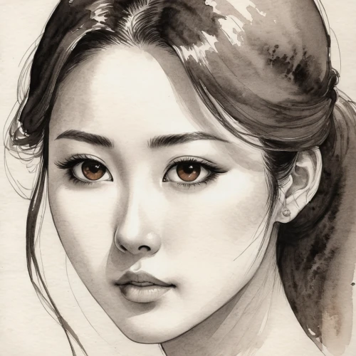 charcoal pencil,asian woman,japanese woman,oriental girl,girl portrait,charcoal drawing,songpyeon,vietnamese woman,graphite,chinese art,watercolor pencils,pencil drawings,girl drawing,pencil drawing,lotus art drawing,pencil art,rou jia mo,geisha girl,janome chow,digital painting,Illustration,Paper based,Paper Based 30