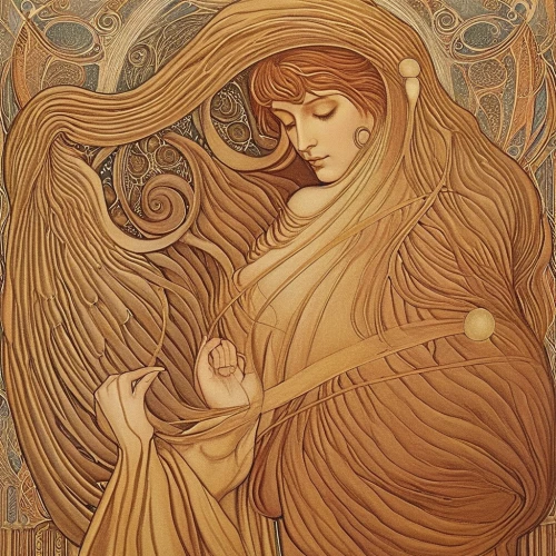 art nouveau,angel playing the harp,art nouveau design,mucha,capricorn mother and child,art deco woman,alfons mucha,mary-gold,virgo,gold filigree,the angel with the veronica veil,gemini,celtic harp,art nouveau frame,wood angels,harp player,woman of straw,harpy,angel,the annunciation,Illustration,Retro,Retro 01