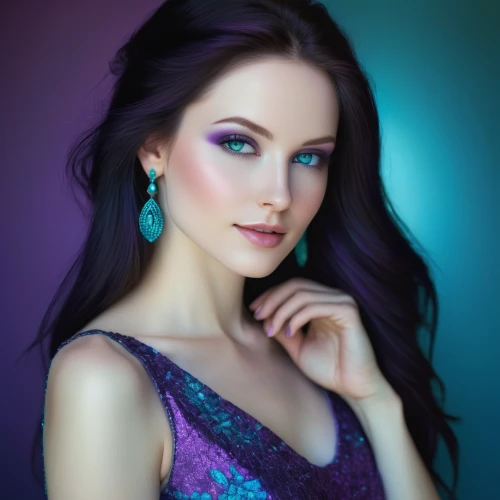 colorful floral,color turquoise,turquoise,eurasian,romantic portrait,purple dress,elsa,portrait background,romantic look,colorful,purple,beautiful young woman,celtic woman,fantasy portrait,jeweled,vibrant color,colorful background,woman portrait,purple skin,purple background,Conceptual Art,Daily,Daily 12