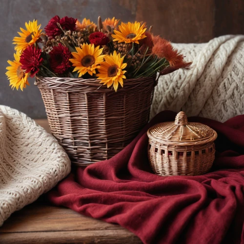 basket with flowers,flowers in basket,autumn still life,autumn decor,flower basket,basket wicker,autumn decoration,autumn bouquet,flower blanket,wicker basket,seasonal autumn decoration,autumn chrysanthemum,dried flowers,fall flowers,autumn theme,basket with apples,autumn flowers,blanket flowers,autumn daisy,woolflowers,Photography,General,Natural