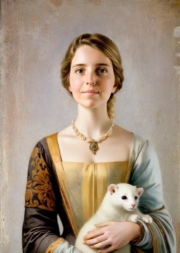 girl with dog,girl with bread-and-butter,portrait of christi,gerbil,guineapig,guinea pig,portrait of a girl,musical rodent,milkmaid,princess leia,portrait of a woman,bouguereau,girl in a historic way,child portrait,good shepherd,the good shepherd,girl with cereal bowl,rataplan,woman holding pie,artist portrait