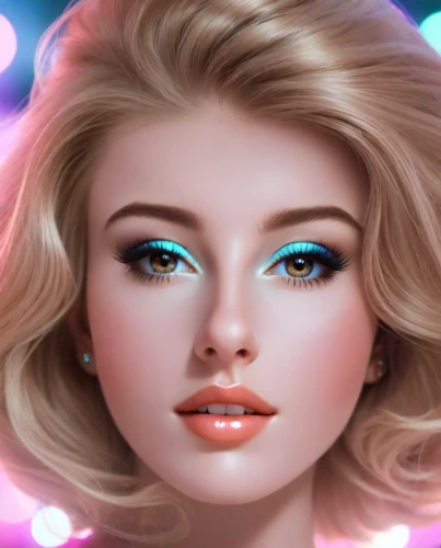 realdoll,doll's facial features,neon makeup,barbie doll,eyes makeup,women's eyes,beauty face skin,women's cosmetics,barbie,romantic look,cosmetic,natural cosmetic,fantasy portrait,vintage makeup,airbrushed,cosmetic brush,ojos azules,fashion vector,world digital painting,fashion doll