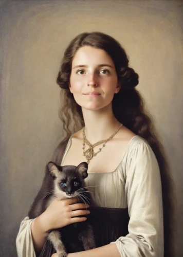 girl with dog,portrait of a girl,cat portrait,girl with bread-and-butter,bouguereau,mona lisa,girl with cloth,child portrait,girl with cereal bowl,gothic portrait,romantic portrait,girl in a historic way,the mona lisa,girl with a dolphin,domestic long-haired cat,young woman,portrait of a woman,woman holding pie,vintage female portrait,girl portrait