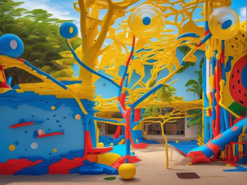 cartoon forest,panoramical,underwater playground,pacifier tree,children's playground,plasticine,tree grove,children's interior,cartoon video game background,children's room,colorful tree of life,painted tree,colorful balloons,meticulous painting,3d fantasy,children's background,artocarpus,play yard,trees with stitching,plastic arts,Photography,General,Realistic