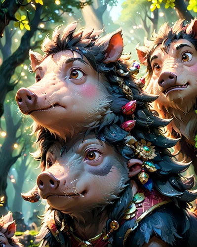 woodland animals,anthropomorphized animals,hedgehog heads,squirrels,whimsical animals,scandia gnomes,forest animals,aye-aye,hedgehogs,acorns,raccoons,laika,fairytale characters,opossum,gnomes,boar,nettle family,druid grove,arrowroot family,russo-european laika,Anime,Anime,Cartoon