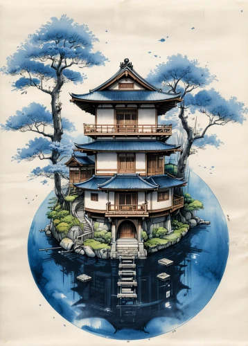 asian architecture,cool woodblock images,japanese architecture,chinese architecture,oriental painting,japanese art,chinese art,junshan yinzhen,woodblock prints,ryokan,the japanese tree,tsukemono,silk tree,japanese garden ornament,ginkaku-ji,kyoto,pagoda,japanese background,bonsai,shirakami-sanchi,Illustration,Paper based,Paper Based 30