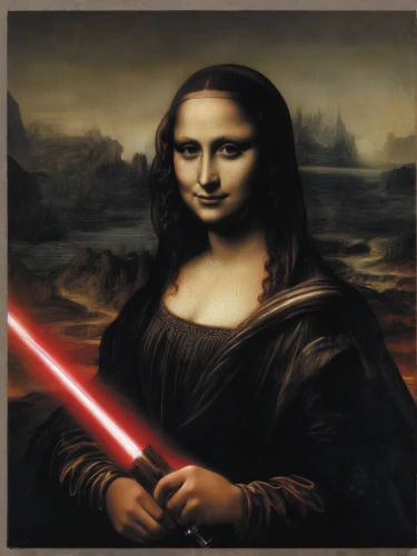 mona lisa,the mona lisa,lightsaber,laser sword,dark side,jedi,starwars,senate,clone jesionolistny,digiart,darth maul,overtone empire,darth wader,darth talon,republic,star wars,wreck self,modern pop art,princess leia,laser pointer