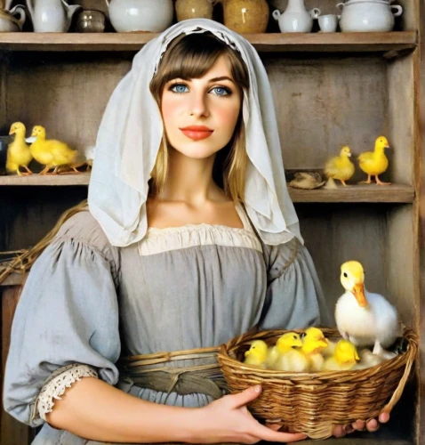 girl with bread-and-butter,breadbasket,milkmaid,jane austen,duckling,eggs in a basket,dove of peace,the prophet mary,gosling,nativity,basket weaver,girl in a historic way,sound of music,candlemas,pilgrim,duck females,romanian orthodox,eva saint marie-hollywood,nativity scene,doves of peace
