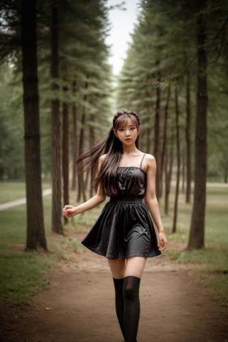 ballerina in the woods,latex clothing,walk in a park,in the forest,queen-elizabeth-forest-park,portrait photography,gothic dress,girl walking away,fusion photography,dress walk black,autumn photo session,fantasy girl,canon 5d mark ii,gothic fashion,fantasy woman,artificial hair integrations,asian girl,woman walking,passion photography,asia girl