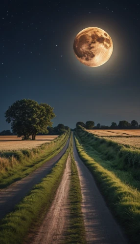 moonlit night,moonrise,hanging moon,the mystical path,lunar landscape,moonscape,big moon,full moon,moon at night,moon photography,moonlit,road to nowhere,long road,phase of the moon,jupiter moon,landscape photography,road of the impossible,moon walk,evening atmosphere,the way of nature,Photography,General,Natural