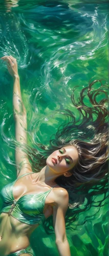 submerged,water nymph,siren,underwater background,under the water,underwater landscape,immersed,rusalka,green water,underwater,shallows,the wind from the sea,emerald sea,in water,girl on the river,flotation,mermaid background,submerge,the body of water,merfolk,Illustration,Realistic Fantasy,Realistic Fantasy 01