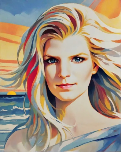 photo painting,girl-in-pop-art,girl on the boat,the blonde in the river,beach background,glass painting,oil painting on canvas,blonde woman,world digital painting,oil painting,portrait background,the sea maid,art painting,custom portrait,girl on the river,pop art woman,aphrodite,digital painting,connie stevens - female,vector art