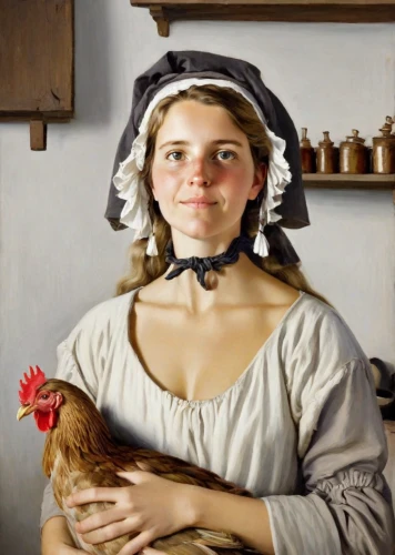 cockerel,portrait of a hen,domestic chicken,milkmaid,woman holding pie,girl in the kitchen,hen,bornholmer margeriten,girl with bread-and-butter,the hen,girl in a historic way,mother hen,poultry,domestic bird,polish chicken,pullet,woman with ice-cream,gallinacé,jane austen,brakel hen