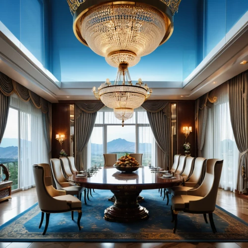 breakfast room,dining room,great room,luxury home interior,luxury suite,luxury hotel,penthouse apartment,ornate room,luxury property,dining room table,billiard room,luxurious,luxury,blue room,jumeirah,savoy,concierge,dining table,gleneagles hotel,boardroom,Photography,General,Realistic