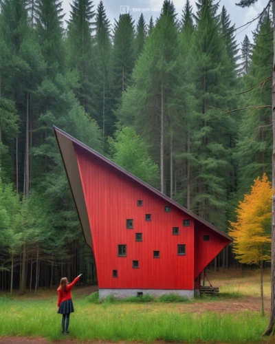 red barn,red roof,house in the forest,timber house,landscape red,wooden house,cubic house,frame house,mountain hut,wooden hut,quilt barn,archidaily,barn,danish house,log home,cube house,log cabin,school design,corten steel,eco-construction,Photography,General,Realistic