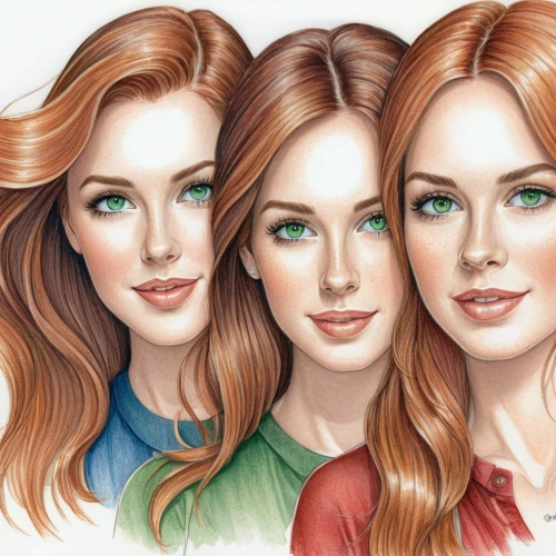 redheads,colour pencils,color pencils,coloured pencils,women's eyes,watercolor pencils,the three graces,ginger family,triplet lily,celtic woman,women's cosmetics,trio,colored pencils,watercolor women accessory,color pencil,pretty women,fashion vector,colored pencil background,mahogany family,four seasons,Conceptual Art,Daily,Daily 17