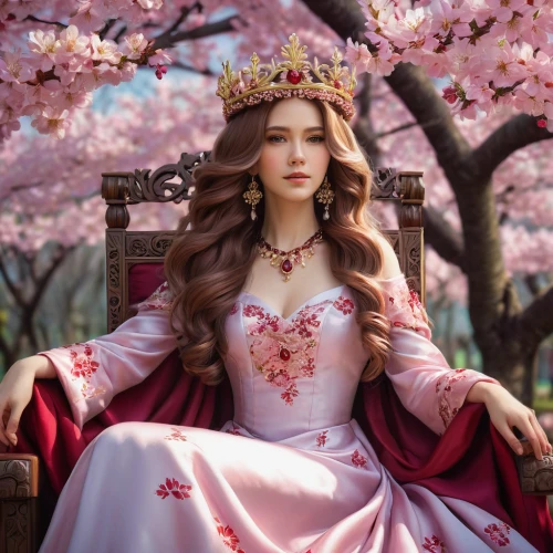spring crown,princess sofia,heart with crown,fairy queen,fairy tale character,crown render,the cherry blossoms,princess crown,japanese sakura background,apple blossoms,sakura blossom,a princess,cherry blossom,linden blossom,queen crown,cherry blossoms,spring blossom,japanese flowering crabapple,pear blossom,sakura tree,Conceptual Art,Fantasy,Fantasy 03
