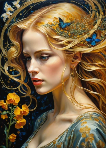 gold yellow rose,golden flowers,gold filigree,yellow rose,jessamine,yellow orange rose,yellow rose background,mystical portrait of a girl,yellow roses,faery,fantasy art,yellow petals,golden haired,golden wreath,faerie,fantasy portrait,gold leaf,flower gold,gold flower,golden lilac,Illustration,Realistic Fantasy,Realistic Fantasy 03