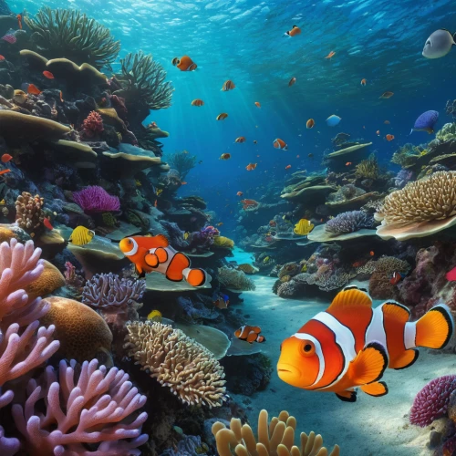 anemone fish,anemonefish,coral reef fish,great barrier reef,coral reefs,sea life underwater,underwater background,coral reef,amphiprion,sea animals,clownfish,underwater world,marine diversity,marine life,ocean underwater,clown fish,reef tank,underwater landscape,school of fish,aquatic animals,Photography,General,Natural