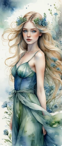 faery,faerie,dryad,jessamine,fae,mermaid background,watercolor mermaid,elven,watercolor background,elven flower,water nymph,watercolor women accessory,water-the sword lily,fantasy art,fairy tale character,fairy queen,rusalka,fantasy portrait,the enchantress,celtic woman,Illustration,Abstract Fantasy,Abstract Fantasy 14