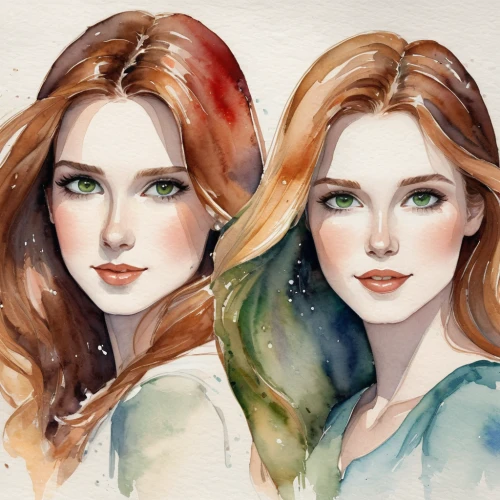 redheads,watercolor women accessory,watercolor,watercolor painting,celtic woman,watercolor pencils,watercolor paint,watercolors,clary,fashion illustration,two girls,watercolor sketch,portraits,watercolor background,colour pencils,color pencils,watercolour,water colors,photo painting,water color,Illustration,Paper based,Paper Based 25