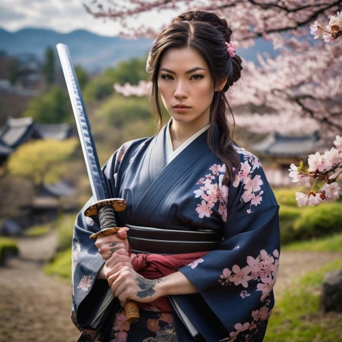 beautiful girls with katana,katana,japanese woman,plum blossoms,samurai,samurai fighter,geisha,japanese culture,mukimono,geisha girl,japanese style,plum blossom,japanese sakura background,japanese martial arts,japanese floral background,kimono,swordswoman,japanese cherry blossom,takato cherry blossoms,samurai sword,Art,Classical Oil Painting,Classical Oil Painting 07